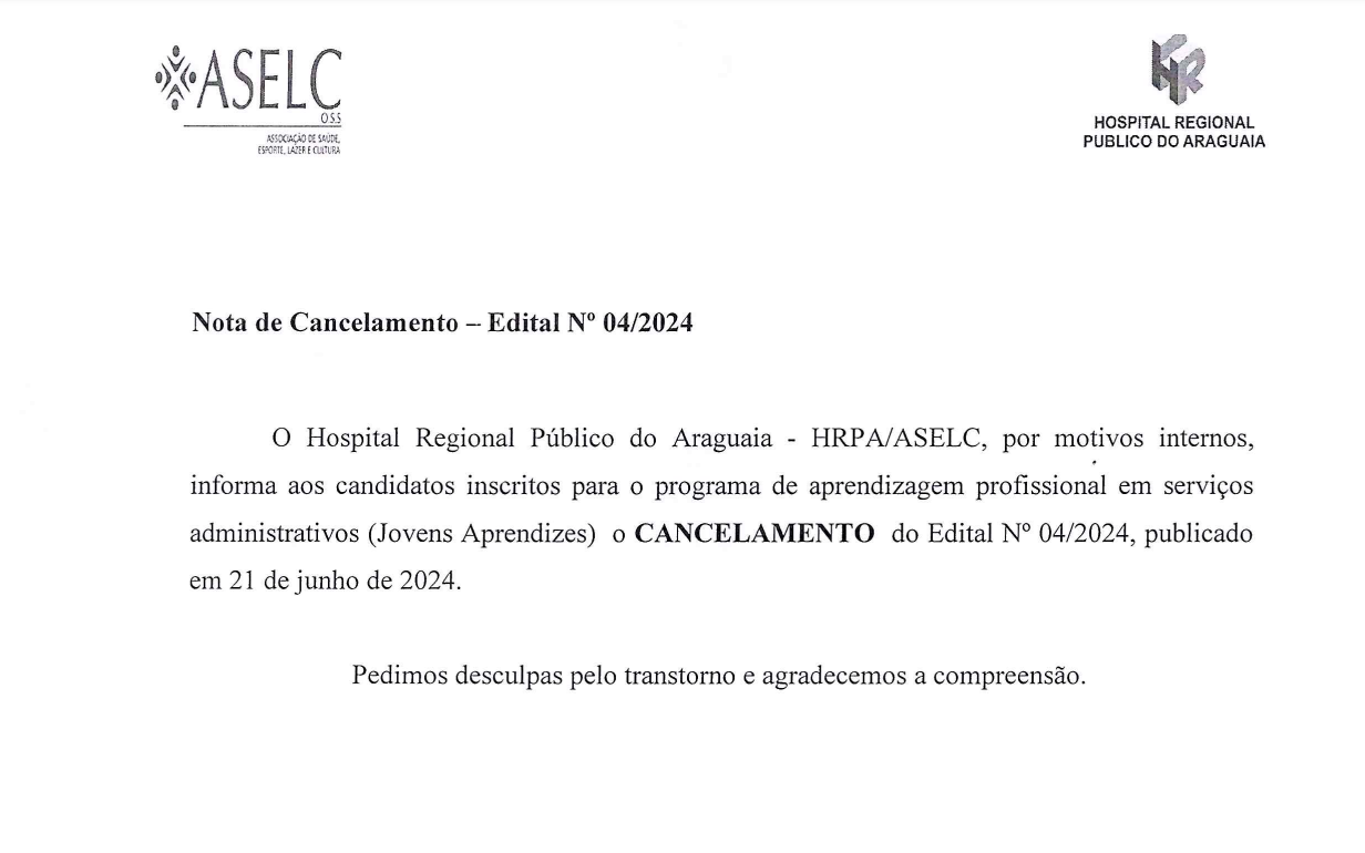 Nota de Cancelamento – Edital Nº 04/2024